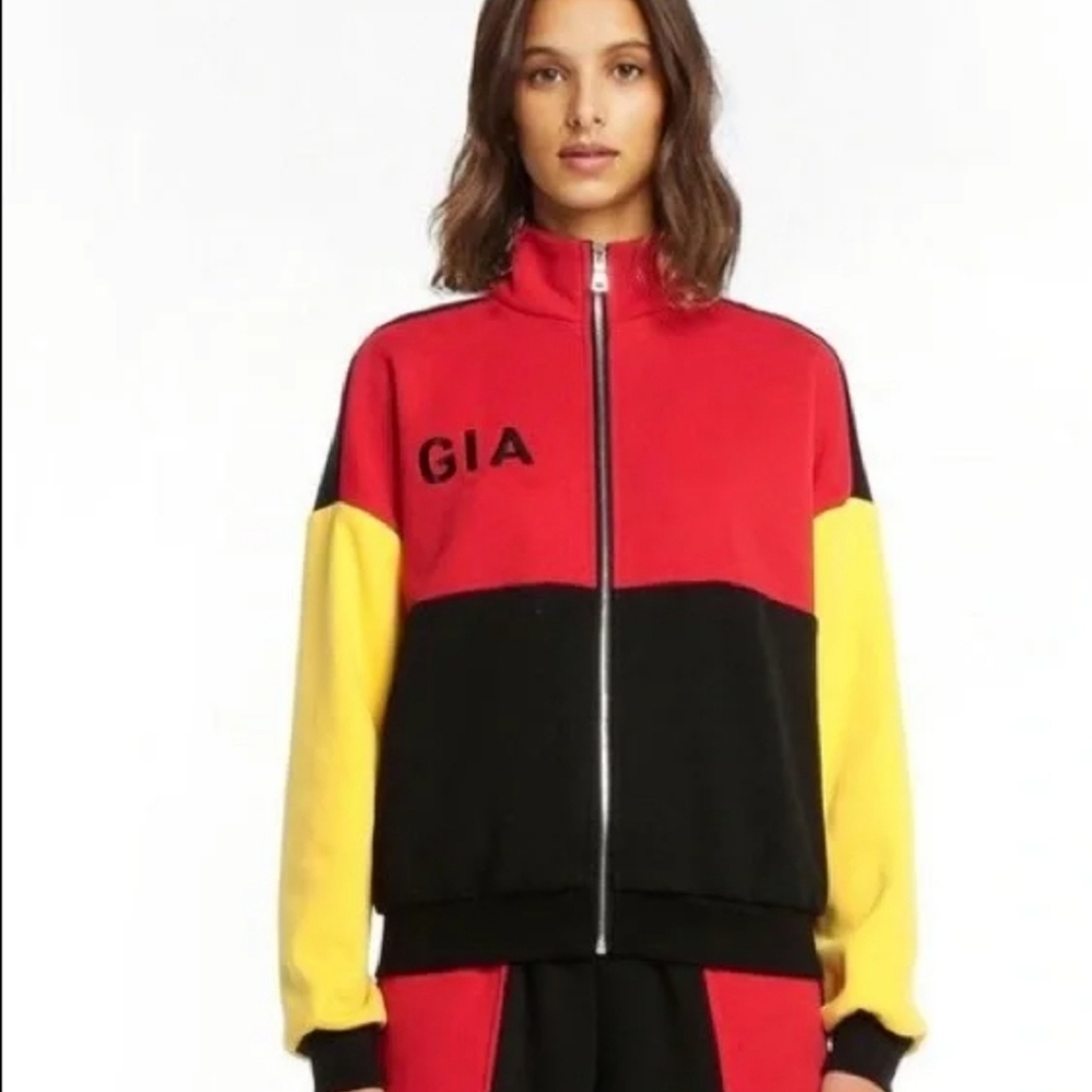 I.AM.GIA Women's Red, Black, and Yellow Zip Up Tracksuit top. Size M.